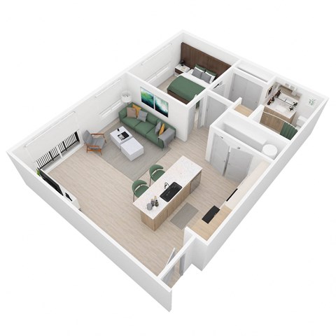 Floor plan for 1 bed, 1 bath, 711 sqft